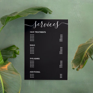 Modern Elegant Black Salon Price List Service Menu Poster