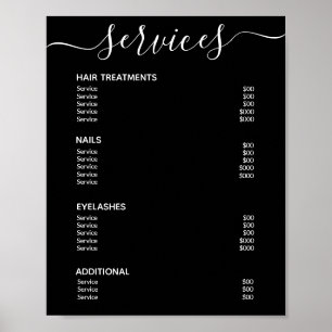 Modern Elegant Black Salon Price List Service Menu Poster