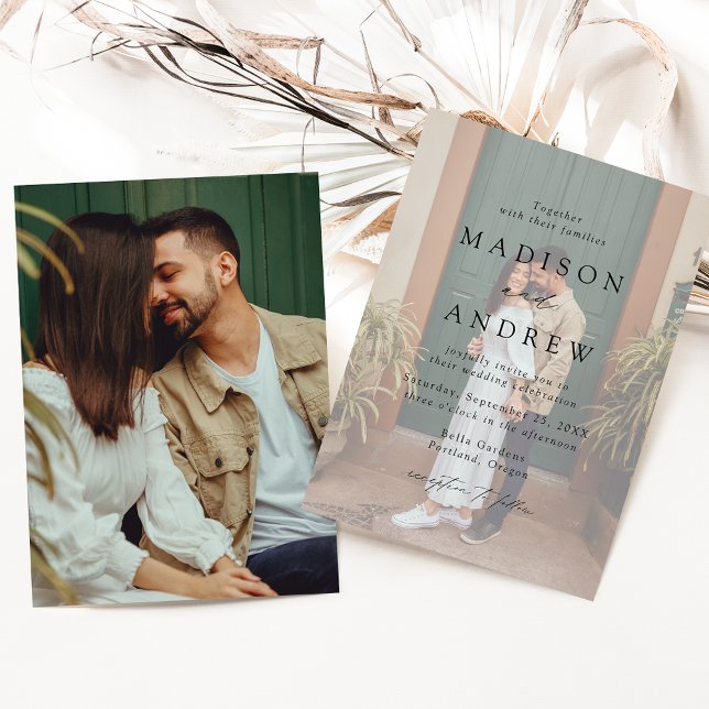 Modern Elegant Black Script 2 Photo Wedding Invitation (Creator Uploaded)