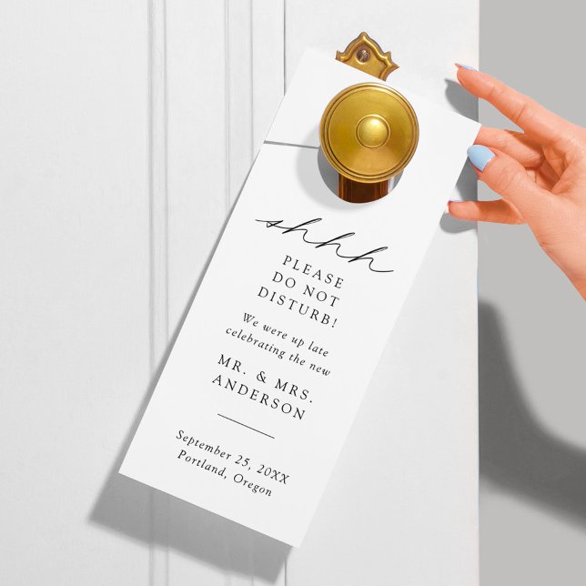 Modern Elegant Black Script Do Not Disturb Wedding Door Hanger (Creator Uploaded)