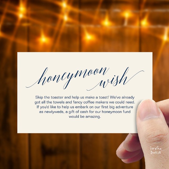 Modern Elegant Black Script Honeymoon Wish Fund Enclosure Card (Modern Elegant Black Script Honeymoon Fund Wish Enclosure Card in Navy Blue Ivory)