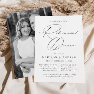 Modern Elegant Black Script Photo Rehearsal Dinner Invitation