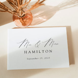 Modern Elegant Black Script Photo Wedding Guest Book