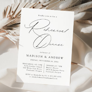 Modern Elegant Black Script Rehearsal Dinner Invitation