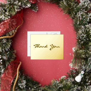 Modern Elegant Black Script Thank You Faux Gold Foil Invitation Postcard