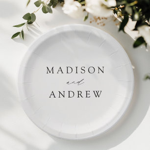Modern Elegant Black Script Wedding Paper Plate