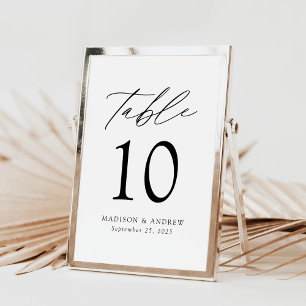 Modern Elegant Black Script Wedding Table Number