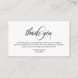 Modern Elegant, Black Script, Wedding Thank you Enclosure Card