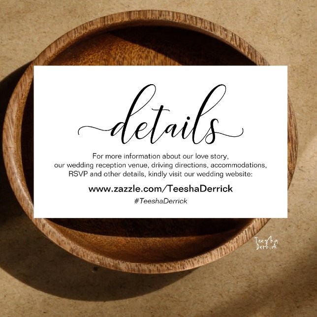 Modern Elegant Black Script Wedding Website  Enclosure Card (Modern Elegant Gold Cream Script Wedding Website Enclosure Card in Black and White)