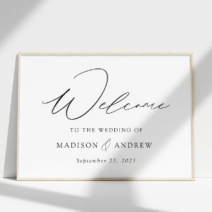 Modern Elegant Black Script Wedding Welcome Poster