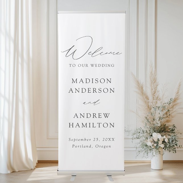 Modern Elegant Black Script Wedding Welcome Retractable Banner (Creator Uploaded)