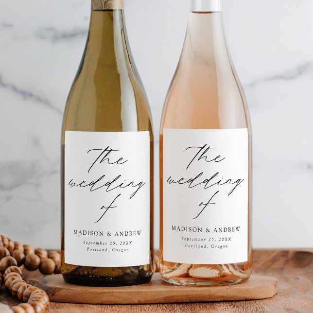 Modern Elegant Black Script Wedding Wine Label (Creator Uploaded)