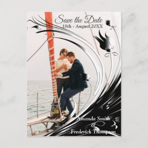Modern Elegant Black Silhouette on White Marble Announcement Postcard