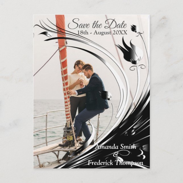 Modern Elegant Black Silhouette on White Marble Announcement Postcard (Front)
