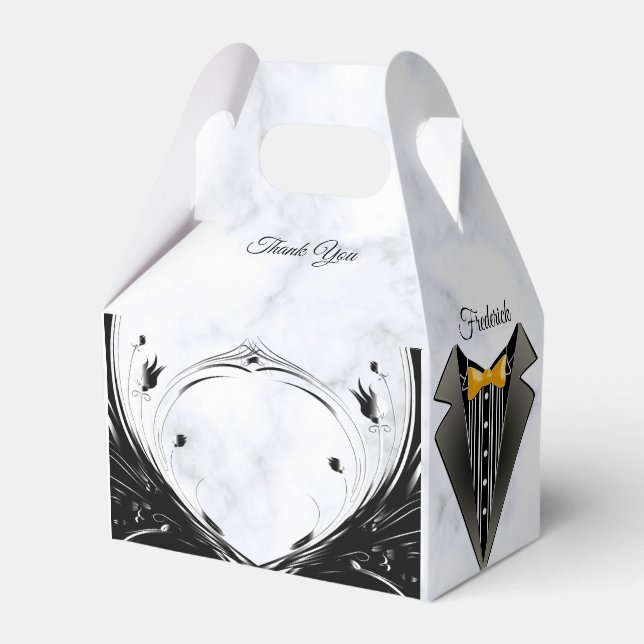 Modern Elegant Black Silhouette on White Marble Favour Box (Front Side)