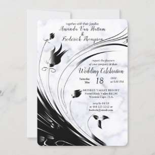 Modern Elegant Black Silhouette on White Marble Invitation