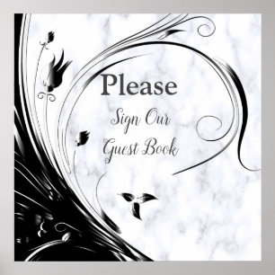 Modern Elegant Black Silhouette on White Marble Poster