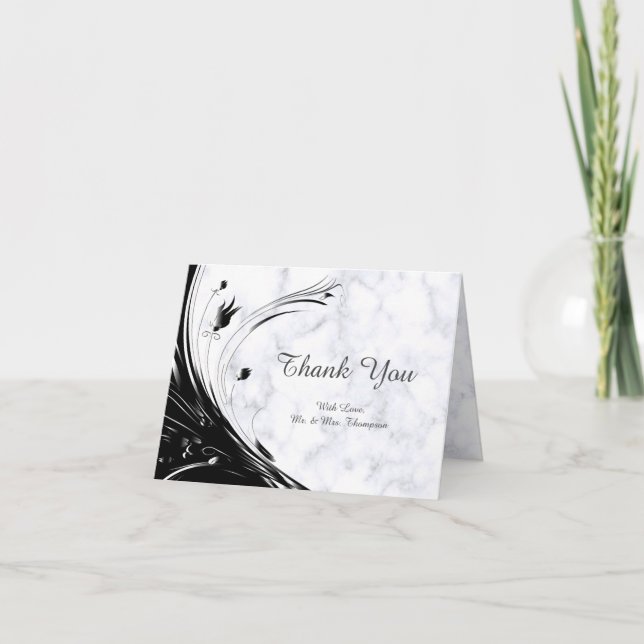 Modern Elegant Black Silhouette on White Marble Thank You Card (Front)