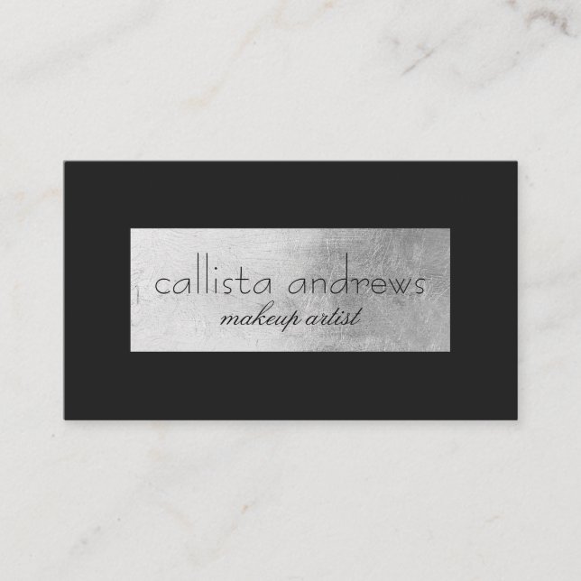 Modern Elegant Black Silver Foil Box Border Business Card (Front)