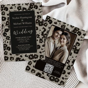 Modern Elegant Black Silver Wedding Invite QR Code