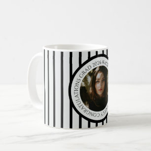 Modern elegant black striped graduation congrats coffee mug
