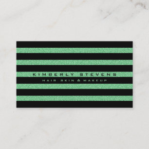 Modern Elegant Black Stripes & Green Glitter Business Card