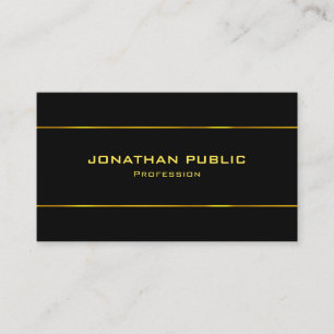 Modern Elegant Black Template Gold Name Text Business Card