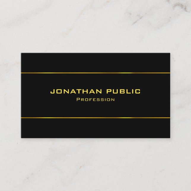 Modern Elegant Black Template Gold Name Text Business Card (Front)