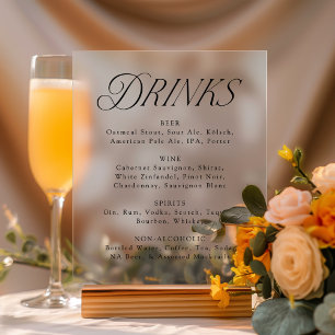 Modern Elegant Black Typography Wedding Drink Menu Acrylic Sign