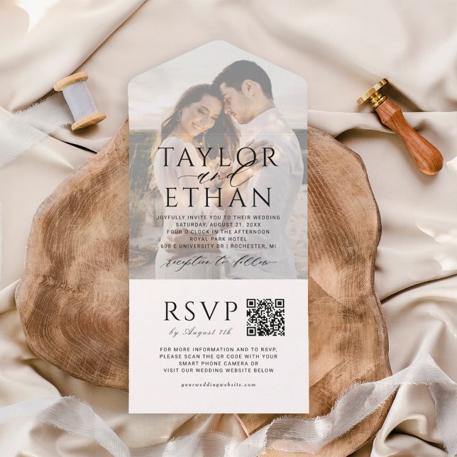Modern Elegant Black Wedding Photo QR Code All In One Invitation (Creator Uploaded)