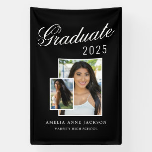 Modern Elegant Black & White 2025 Graduate Photo  Banner