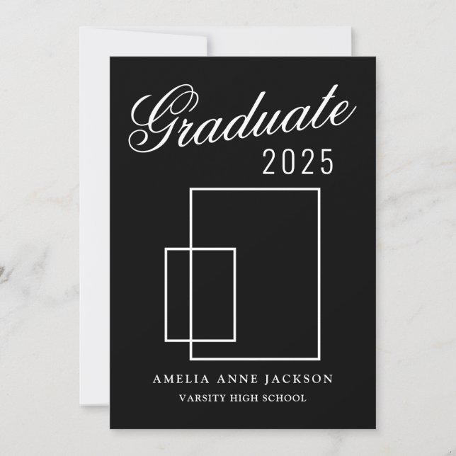 Modern Elegant Black & White 2025 Graduate Photo Invitation (Front)