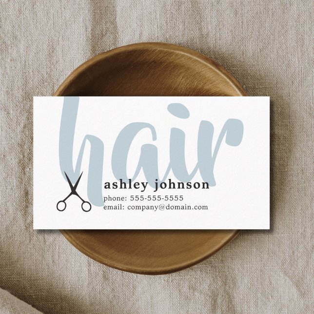 Modern Elegant Black White Blue Hair Stylist Business Card (Creator Uploaded)