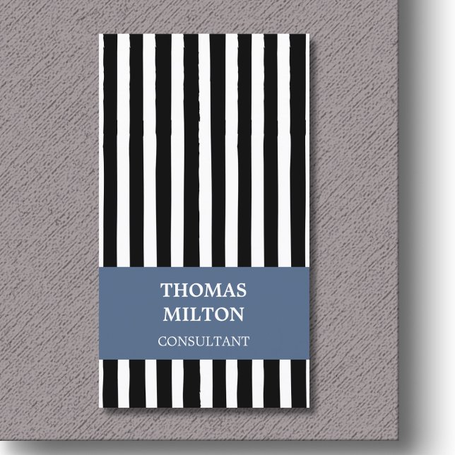 Modern Elegant Black White Blue Stripes Consultant Business Card (Creator Uploaded)