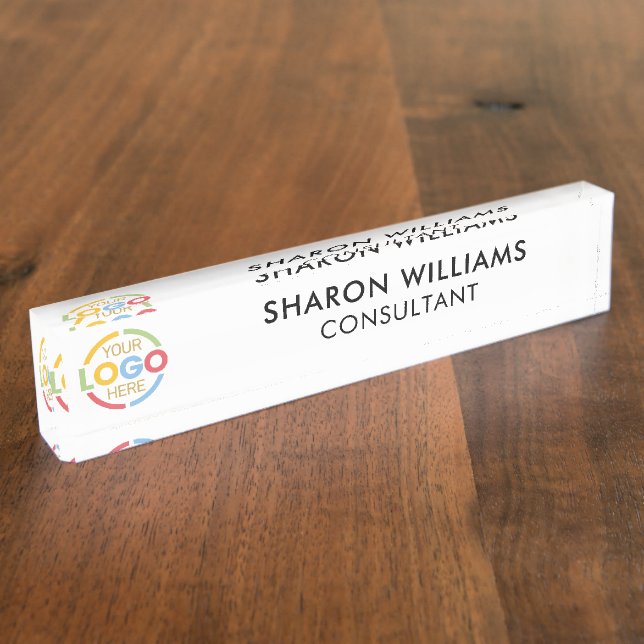 Modern Elegant Black & White Business Logo Office Nameplate (Side)