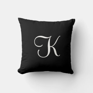 Modern Elegant Black White Calligraphy Monogram  Cushion