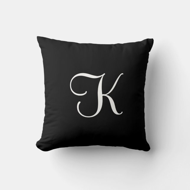 Modern Elegant Black White Calligraphy Monogram  Cushion (Front)