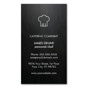 Modern Elegant Black White Catering Chef Magnetic Business Card