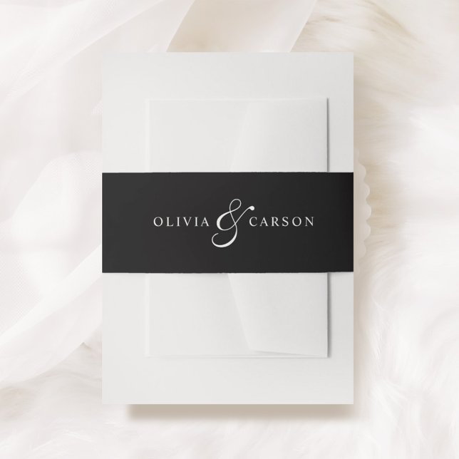 Modern Elegant Black White Custom Monogram Wedding Invitation Belly Band (Creator Uploaded)