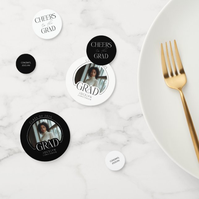 Modern Elegant Black White Custom Photo Graduation Confetti (Group)