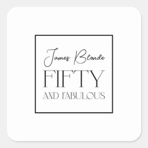 Modern Elegant Black & White Fiftieth Birthday Square Sticker
