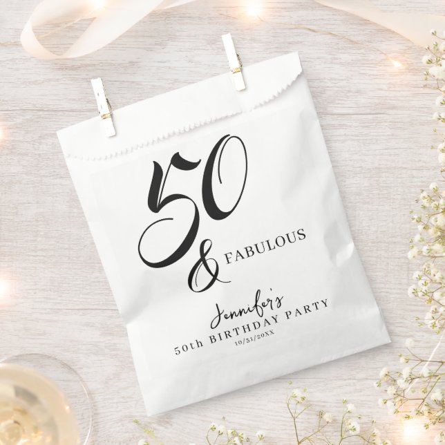 Modern Elegant Black White Fifty Fabulous Birthday Favour Bags (Clipped)