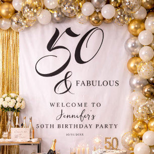 Modern Elegant Black White Fifty Fabulous Birthday Tapestry