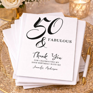Modern Elegant Black White Fifty Fabulous Birthday Thank You Card