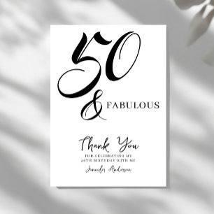 Modern Elegant Black White Fifty Fabulous Birthday Thank You Card