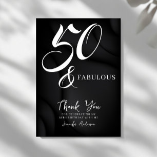 Modern Elegant Black White Fifty Fabulous Birthday Thank You Card