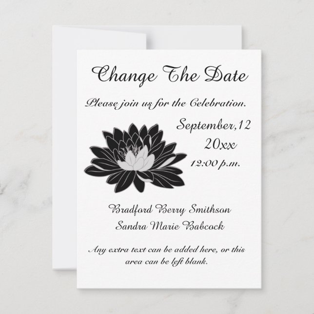 Modern Elegant, Black White Floral Waterlily Save The Date (Front)