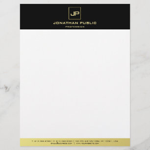 Modern Elegant Black White Gold Monogram Template Custom Letterhead