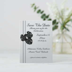 Modern Elegant, Black White Graphic Leaves Save The Date