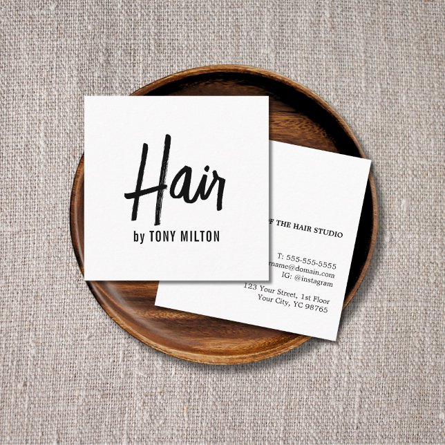 Modern Elegant Black White Hair Stylist Square Business Card (Creator Uploaded)
